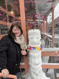 Exterior of Tiki Chick bar in the snow, Upper West Side NYC.