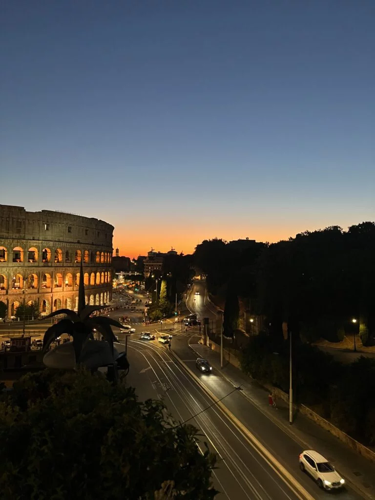 Rome Colosseum at Sunset from Aroma restaurant