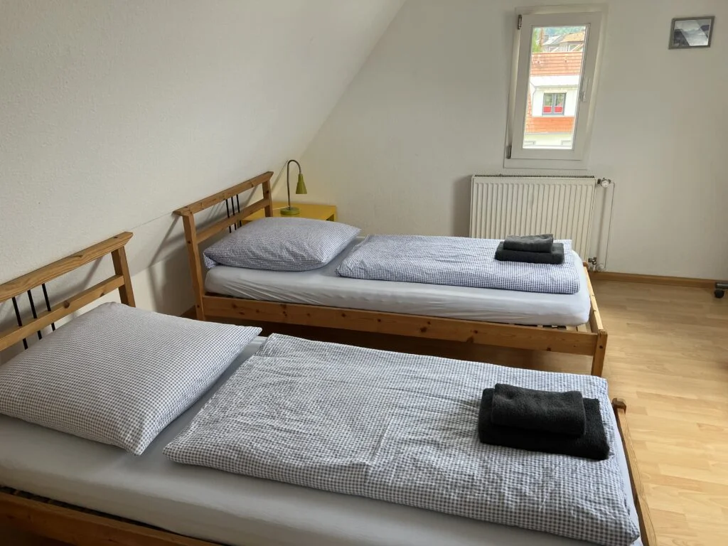 Black Forest Bike Hostel Twin Bedroom: A twin bedroom in the Black Forest Bike Hostel, equipped with two single beds and simple furnishings.