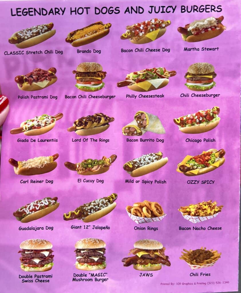 Pinks Hot Dogs menu
