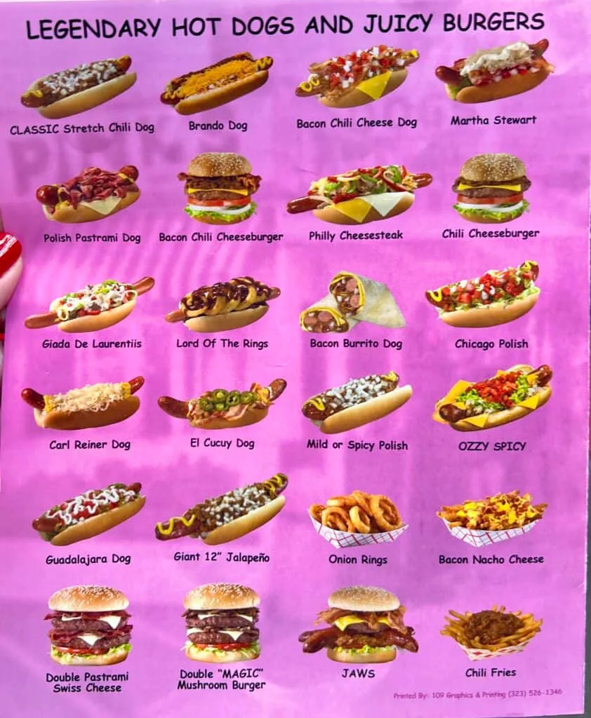 12 Fun and Unique Themed Restaurants in Los Angeles 58 Pinks Hot Dogs menu