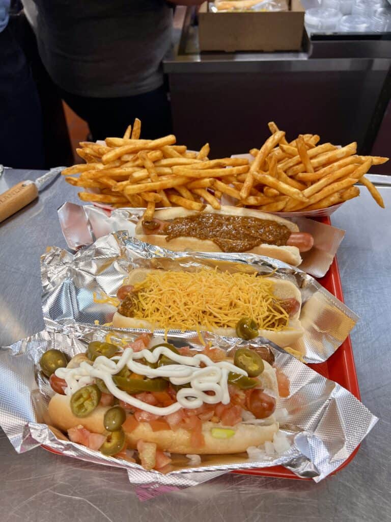 Pinks Hot Dogs food
