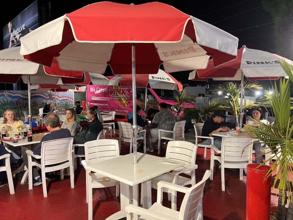 Pinks Hot Dogs Patio seating