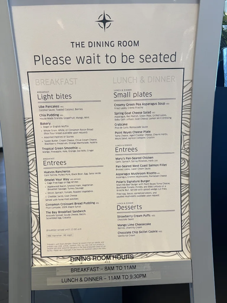 United Polaris Business Class Flight Review 5 United Polaris Dining Room menu