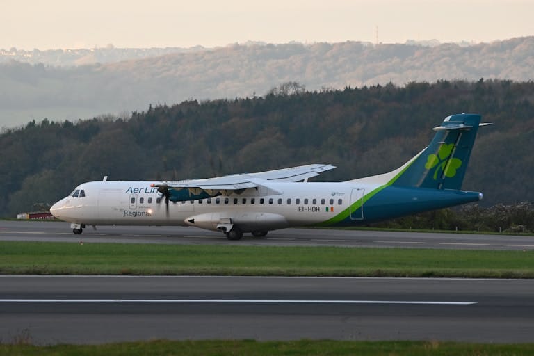 Inside the Aer Lingus Lounge at Dublin Airport 73 Aer Lingus ATR 72 ready for takeoff at Bristol Airport during daytime.