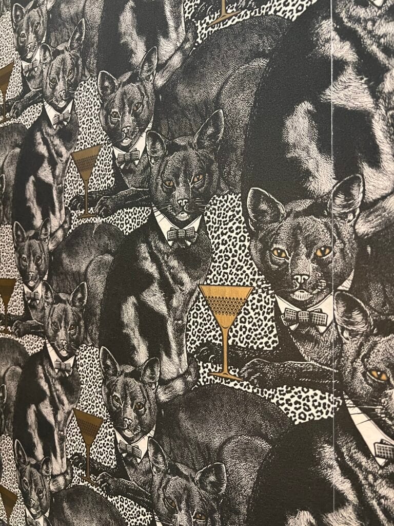 Queensberry Hotel wallpaper with cats and martinis