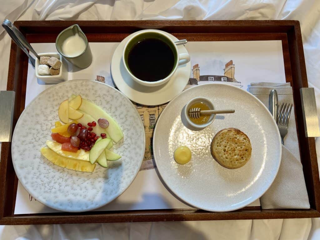 Queensberry Hotel room service breakfast
