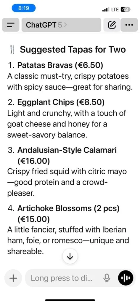 Where to Eat in Barcelona: My Honest Guide to Great Spots near the Big Sites 3 ChatGPT recommendations for what to order at Casa Alfonso Barcelona