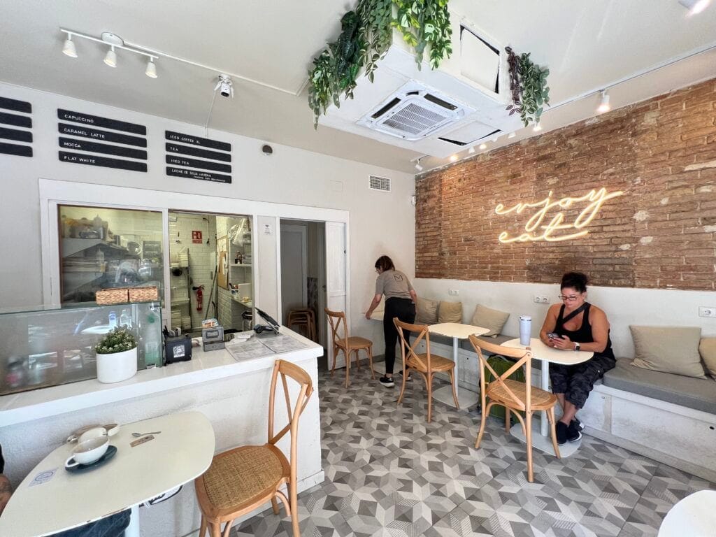 Where to Eat in Barcelona: My Honest Guide to Great Spots near the Big Sites 28 Interior of MIAM brunch cafe near Sagrada Familia Barcelona.