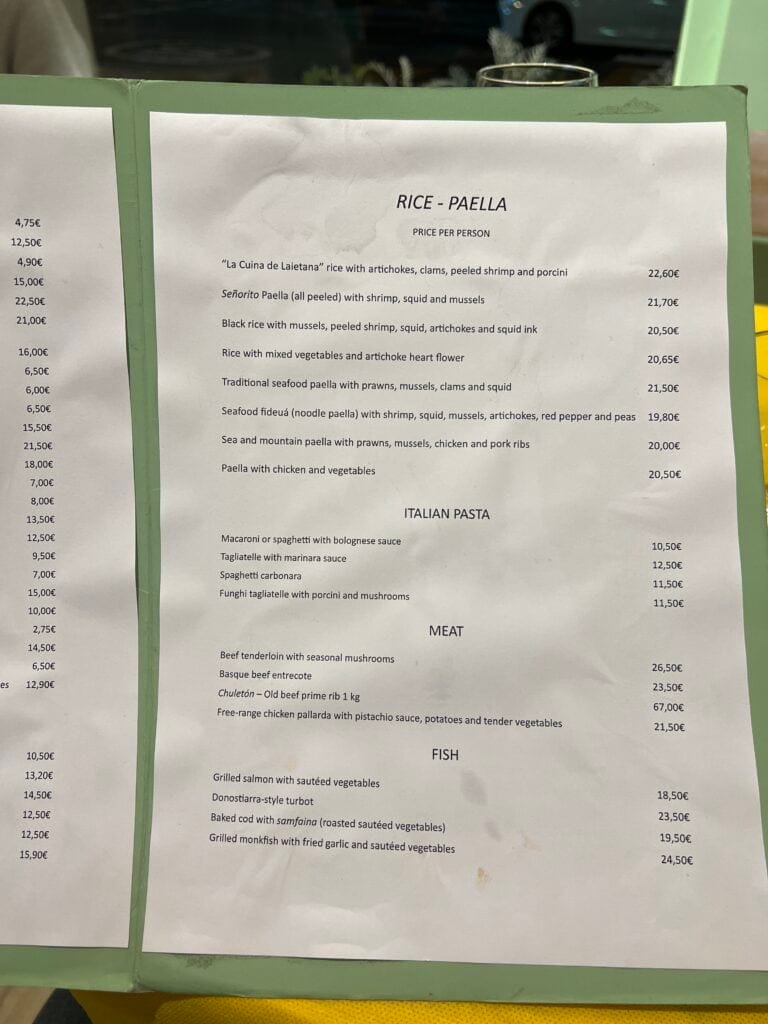 Where to Eat in Barcelona: My Honest Guide to Great Spots near the Big Sites 18 Menu for La Cuina de Laietana Mediterranean restaurant Barcelona