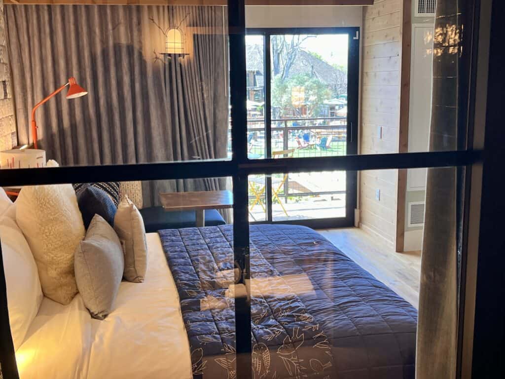 View of my room at the Treehouse Hotel Silicon Valley from the Shower