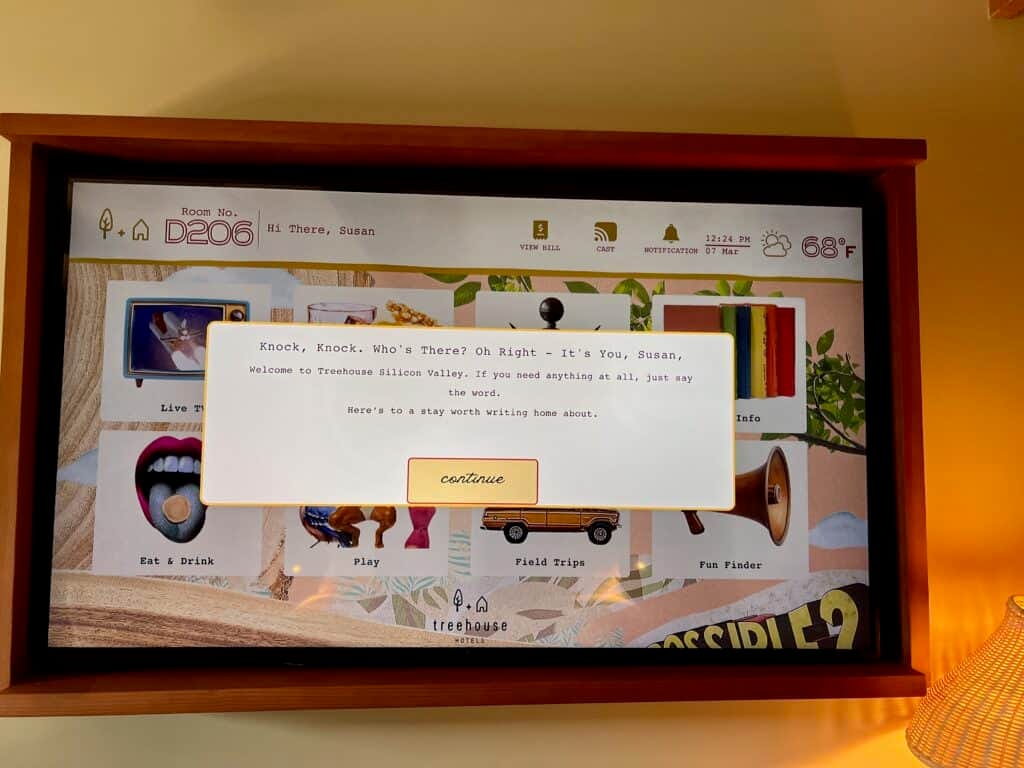 Treehouse Hotel Silicon Valley room TV
