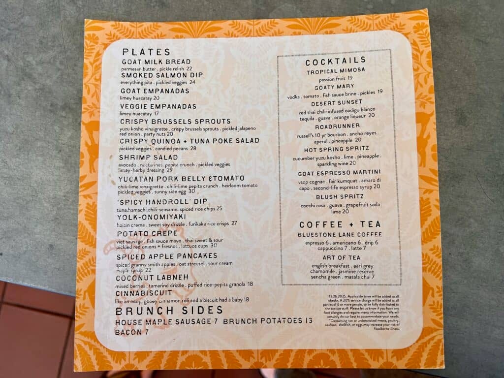 Treehouse Hotel Silicon Valley Valley Goat Restaurant menu