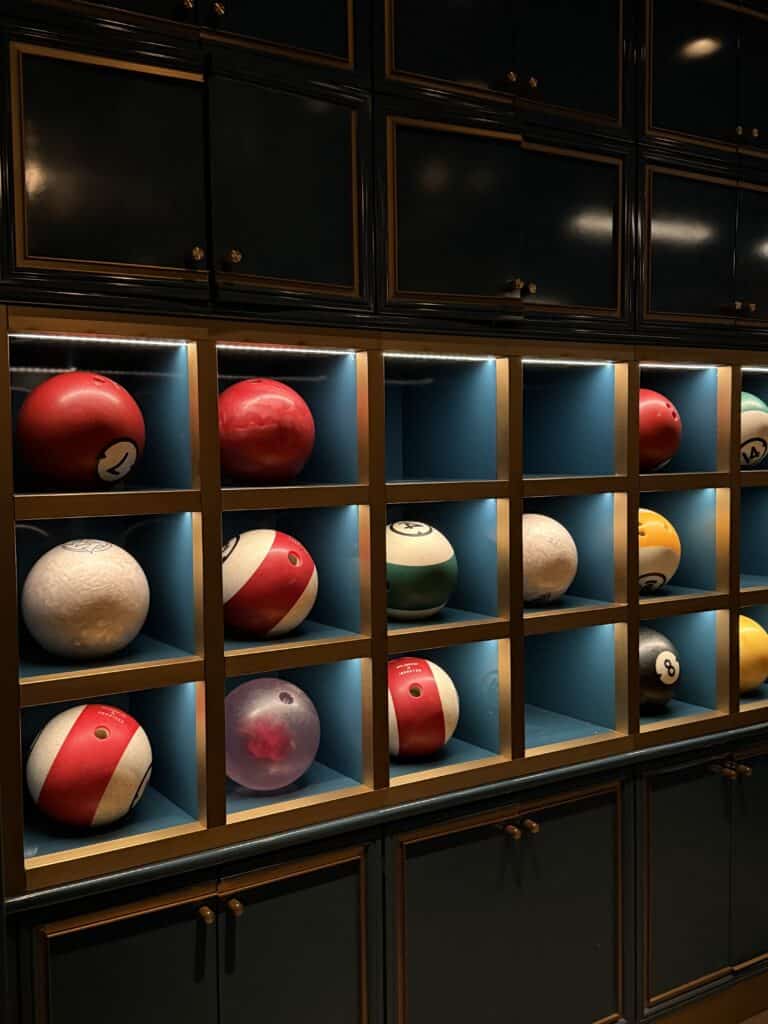 Basement bowling alley at the Sun Rose West Hollywood Hotel