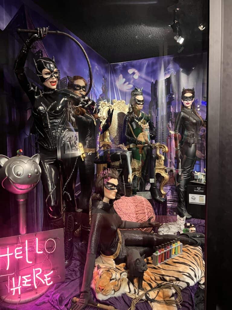 Various Catwoman costumes at the Hollywood Museum