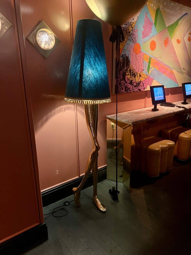 Sun Rose West Hollywood Hotel basement bowling alley lamp with legs