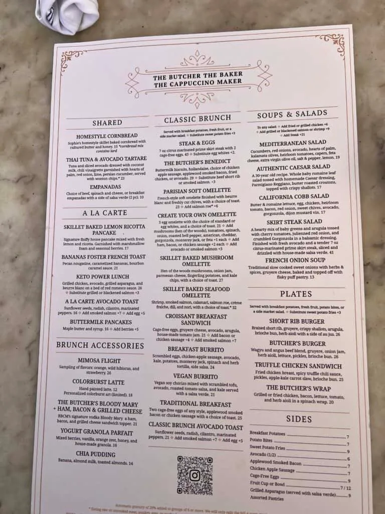 12 Fun and Unique Themed Restaurants in Los Angeles 5 The Butcher The Baker and The Cappuccino Maker Restaurant menu