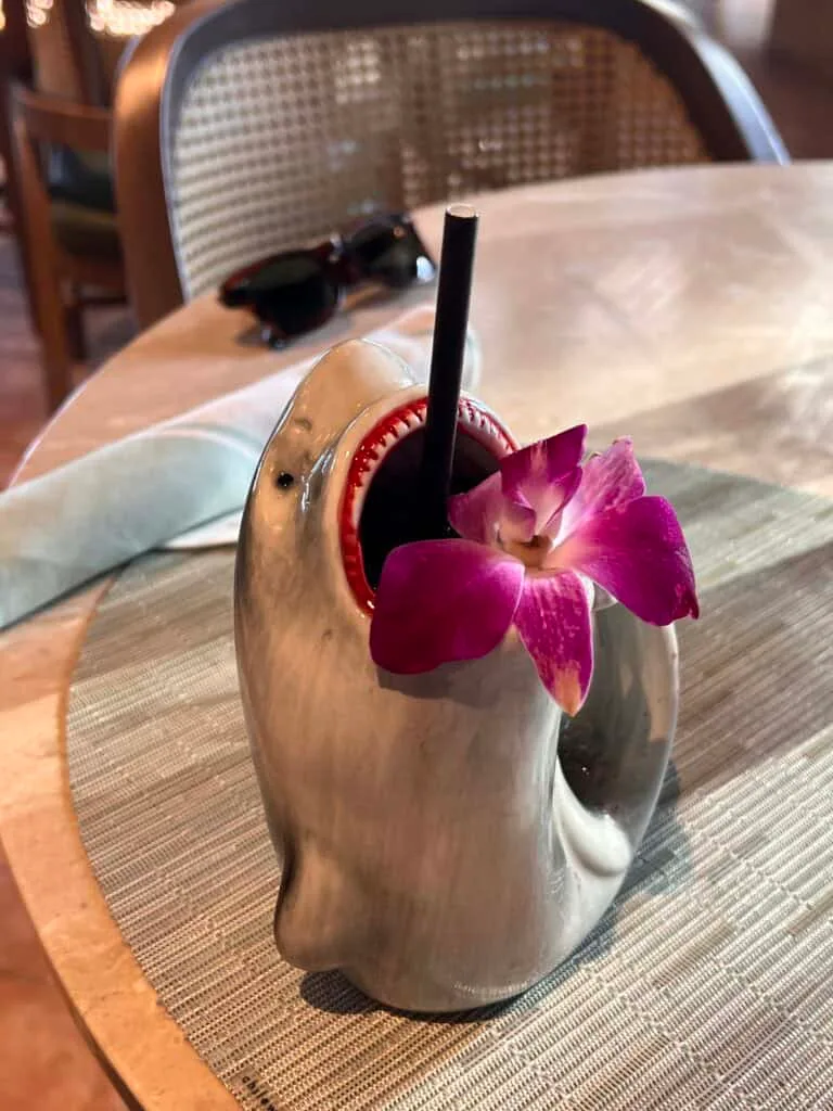 La Bahia Hotel Santa Cruz Review: Is Santa Cruz's New Luxury Hotel Worth the Splurge? 18 La Bahia Hotel Low Tide cocktail in a shark shaped glass
