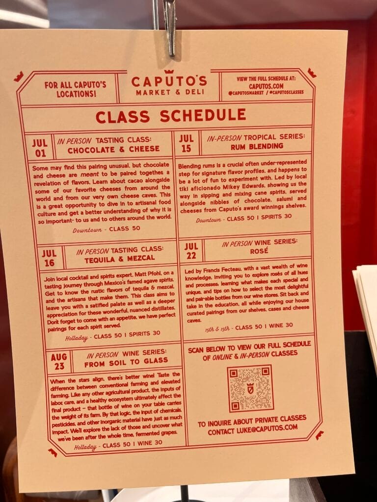 Caputo's Italian Deli Salt Lake City class schedule