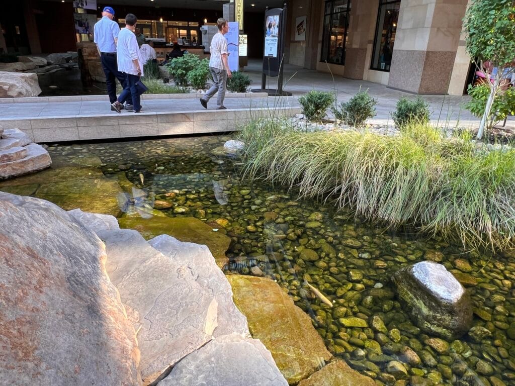 City Creek Center with trout in the stream