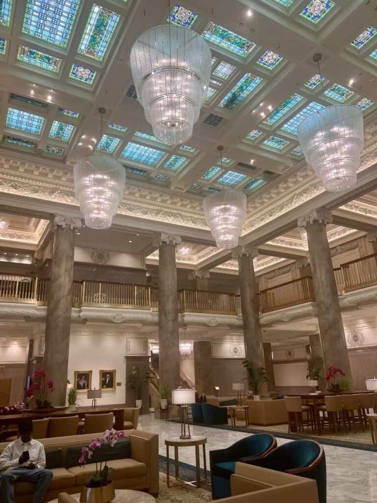 Joseph Smith Memorial Building stained glass lobby.