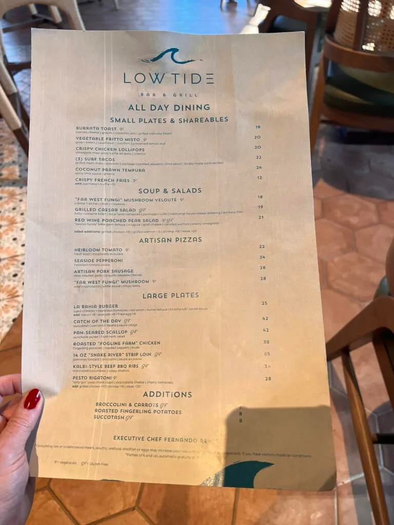 La Bahia Hotel Santa Cruz Review: Is Santa Cruz's New Luxury Hotel Worth the Splurge? 16 La Bahia Hotel Low Tide menu