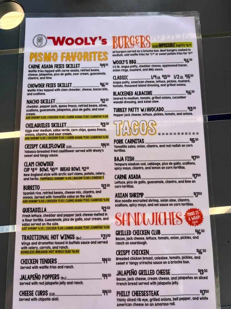 Pacific Point Resort Pismo Beach Review: What It’s Really Like to Stay (With My Dog) 16 Wooly's restaurant menu in Pismo Beach