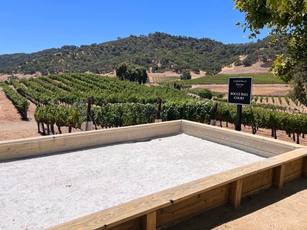 CordeValle Winery Isn't What I Thought It Was 6 Corde Valle Winery Bocce Ball Court with vineyard in the background