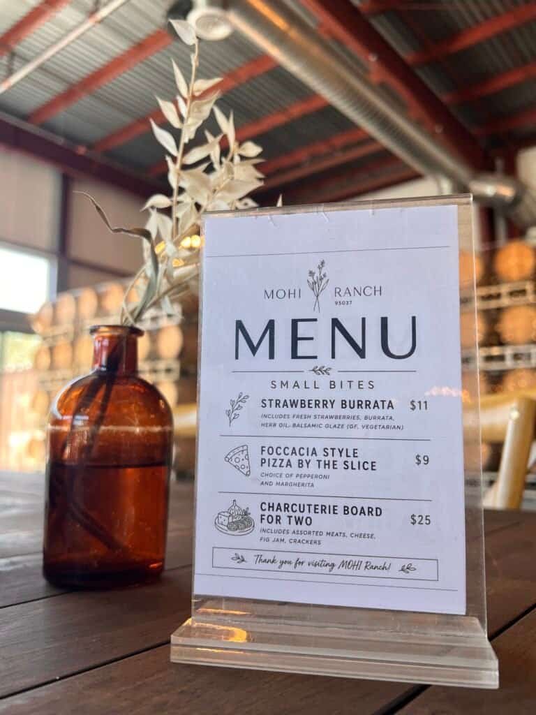 MOHI Ranch menu